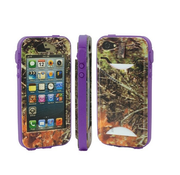 Durable Camouflauge iPhone 5 Band-It Case Orange Cambo with Purple Band